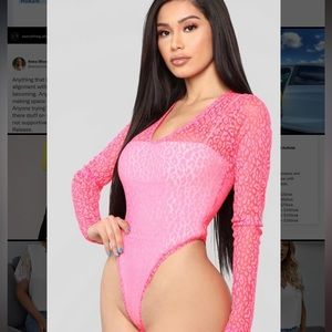 Pink cheetah mesh print bodysuit